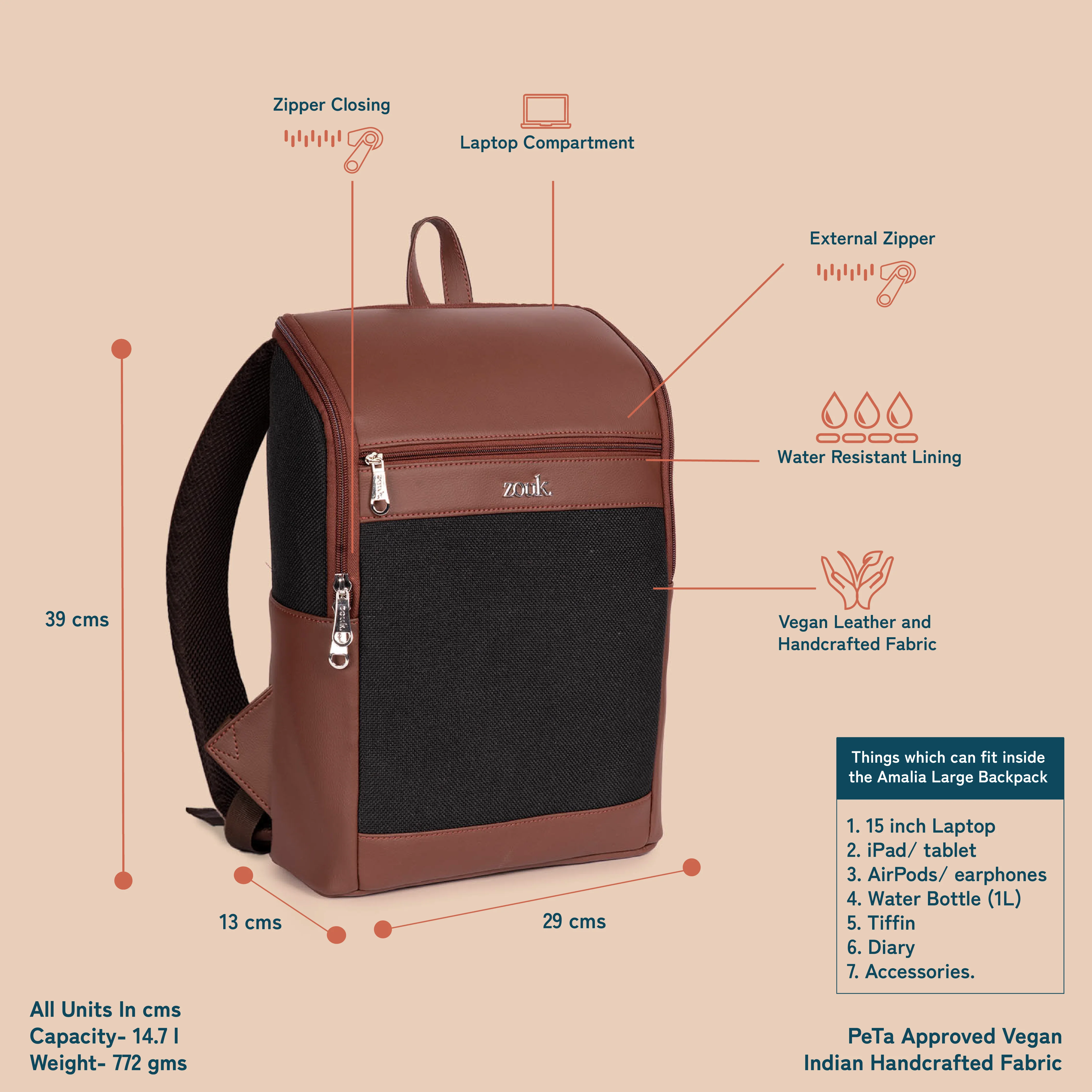 Amalia Backpack (Large) - Jet Black - Image 4