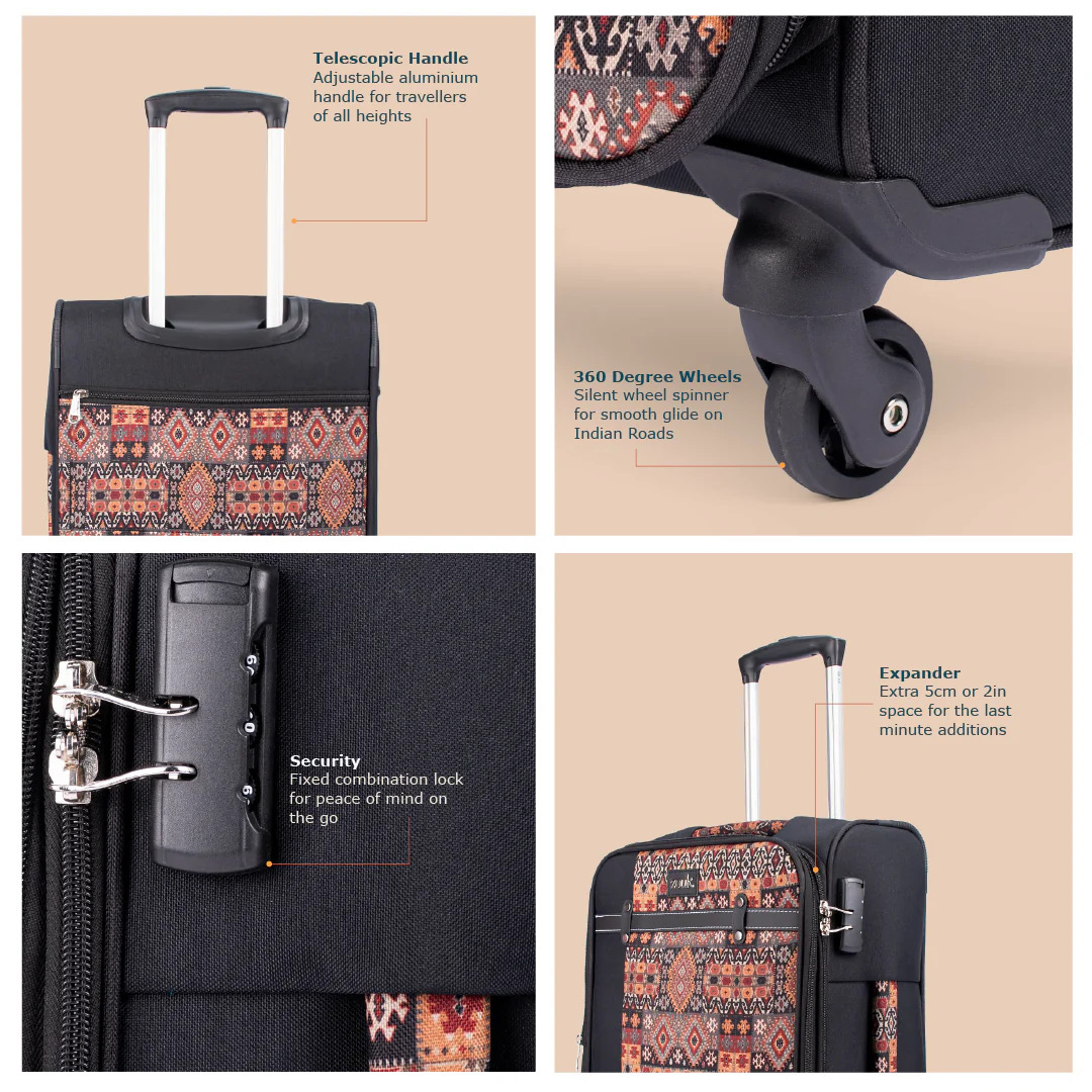 Banaras Elegance Saira Trolley Bag - (Black) - Image 5