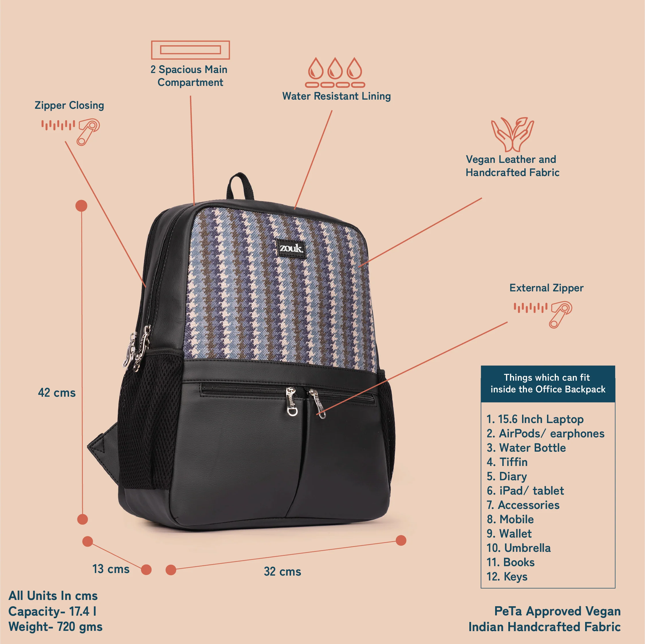 Bombay Houndstooth Office Backpack - Image 4