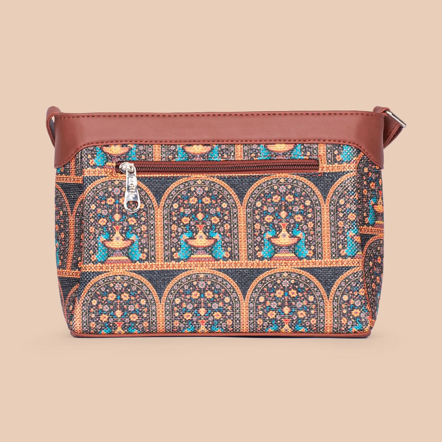 Royal Indian Peacock Motif Harmony Sling Bag - Image 4