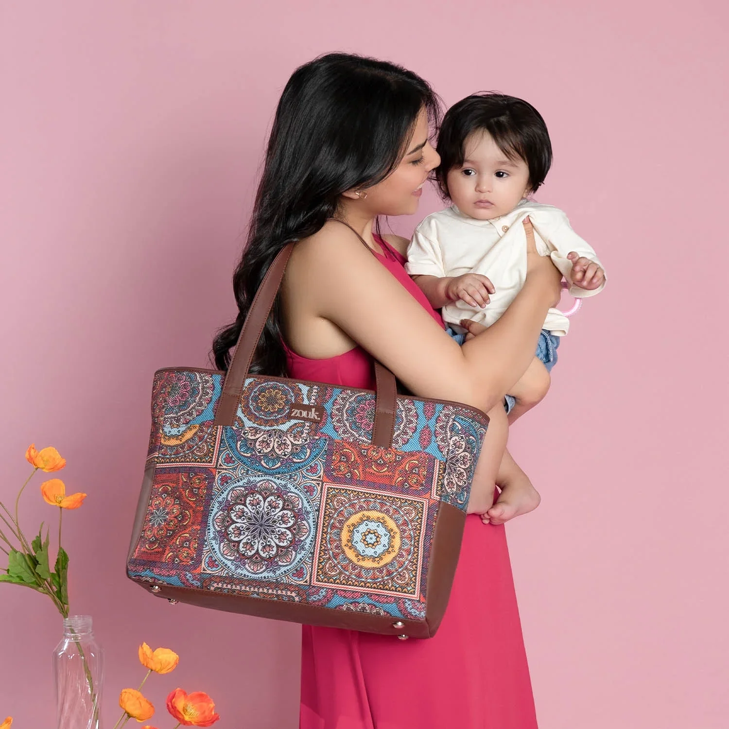 Multicolor Mandala Print Diaper Bag