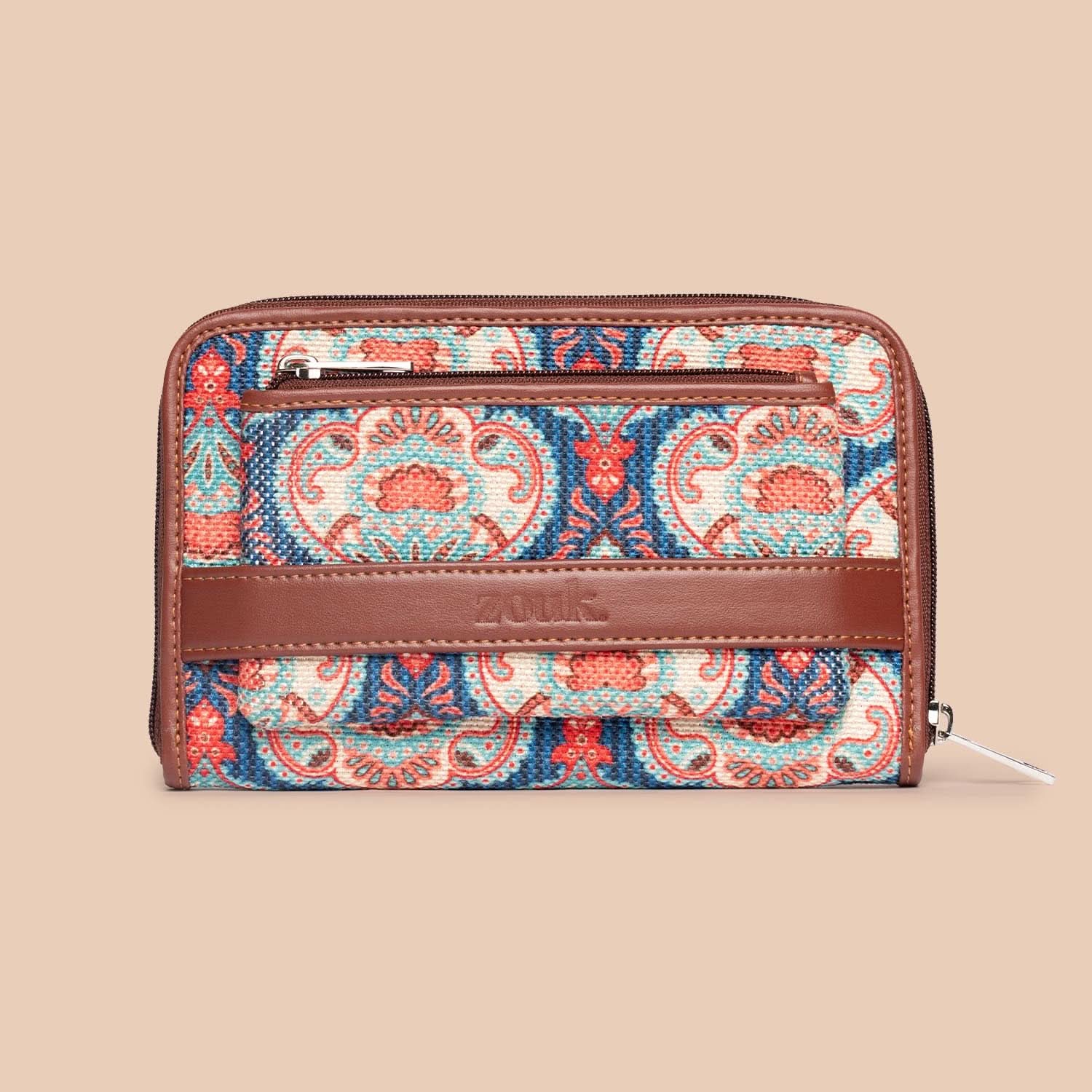 Royal Indian Peacock Motif & Kovil Blue - Office Tote Bag & Classic Zipper Wallet Combo - Image 6