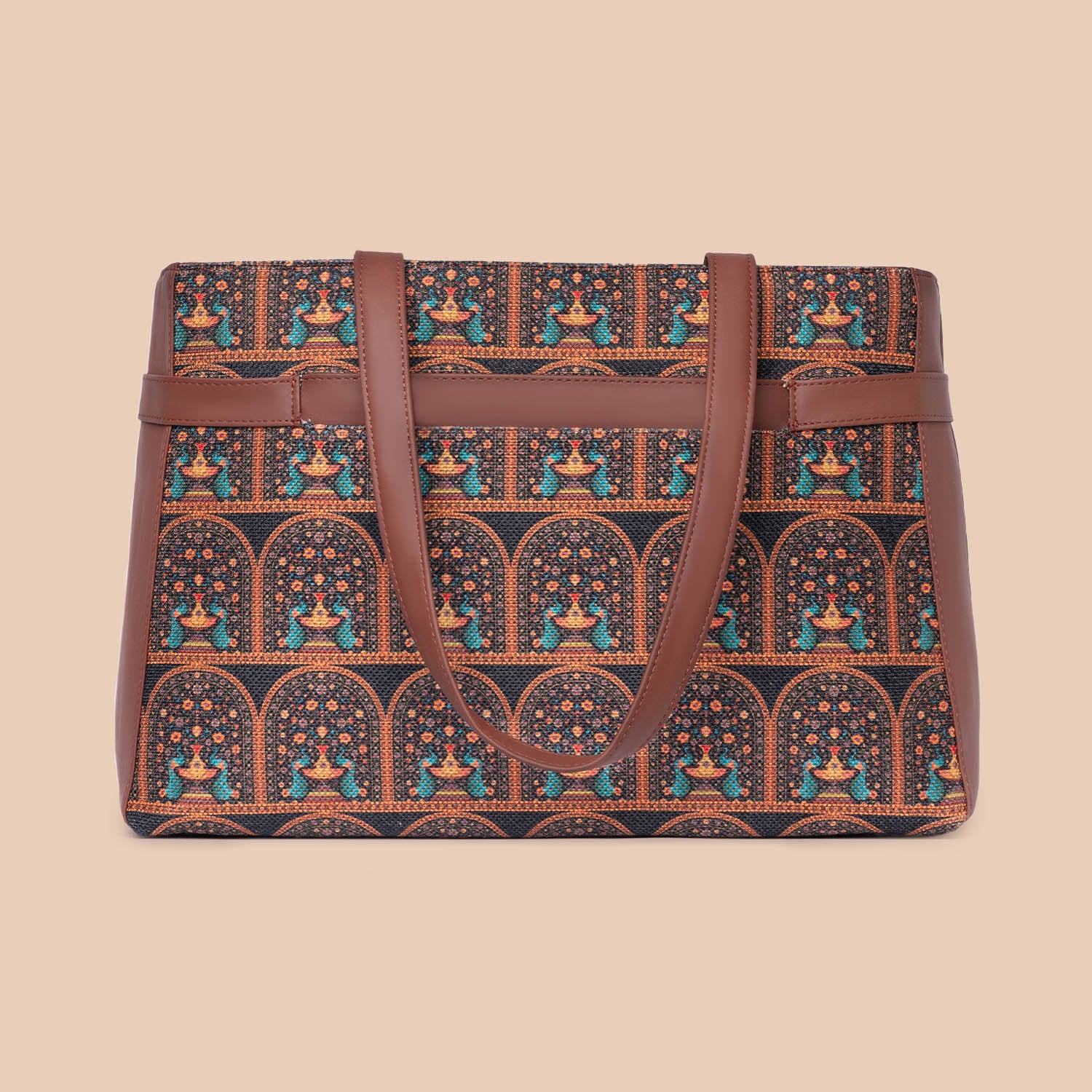 Royal Indian Peacock Motif Statement Office Bag - Image 3