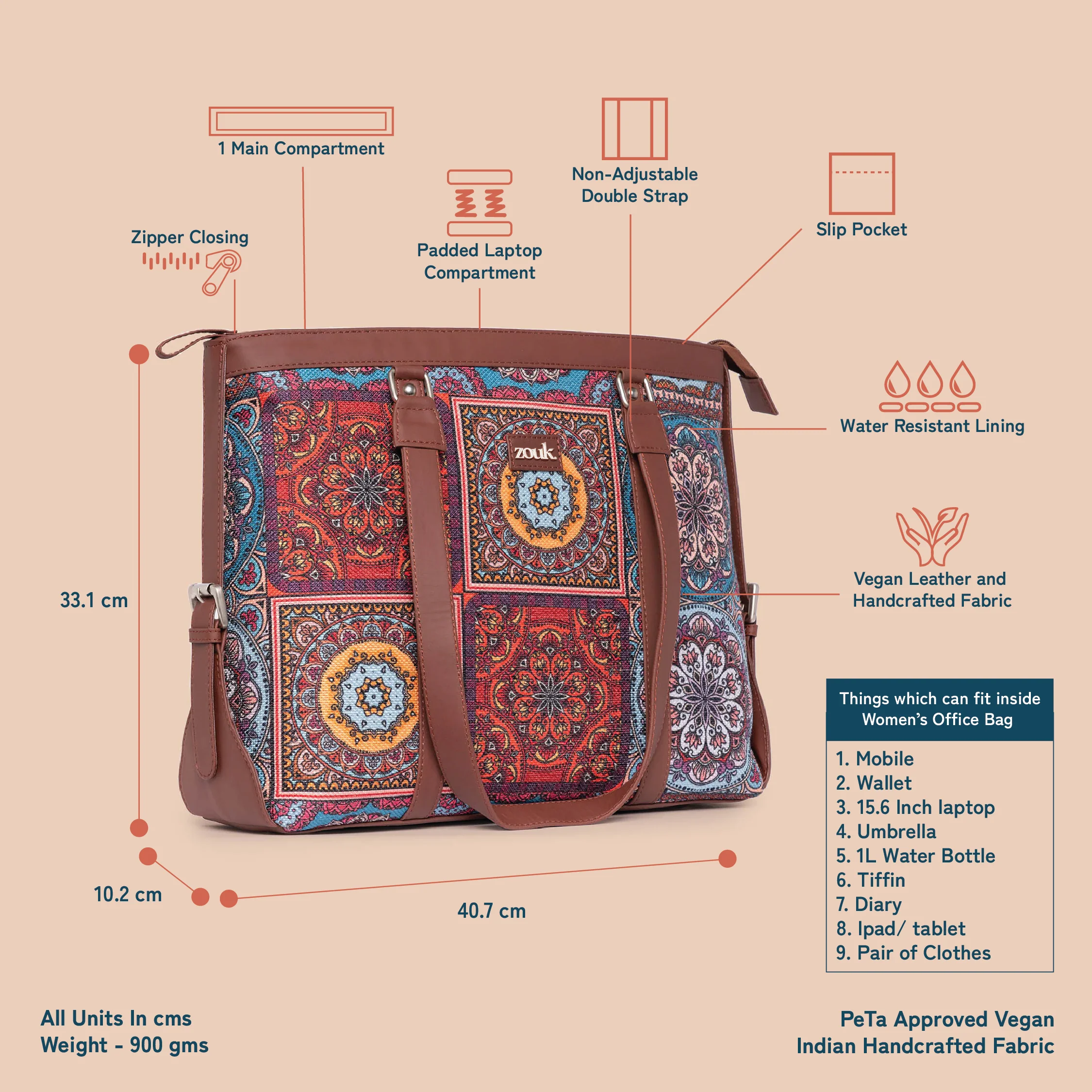 Multicolor Mandala Print Women's Office Bag - Image 5